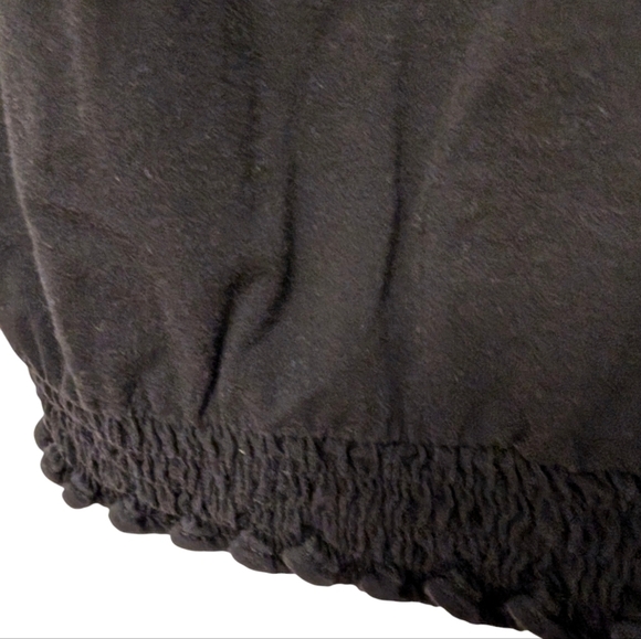 PEASANT Top Embroidered Knit Jersey Beaded Ruched Bohemian Smocked Black Medium - Picture 9 of 11